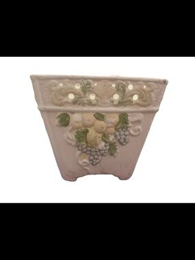 Vintage 4” Square Planter Pottery Art Deco hand-decorated
